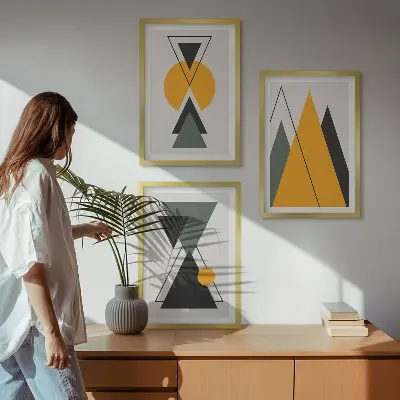 Abstrakta geometriska former tavelset för vägg ovanför soffa