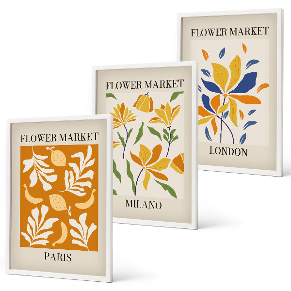Tavelpaket med ramar Blommiga posters Paris Milano London