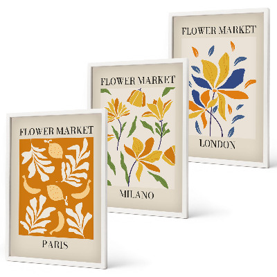 Tavelpaket med ramar Blommiga posters Paris Milano London