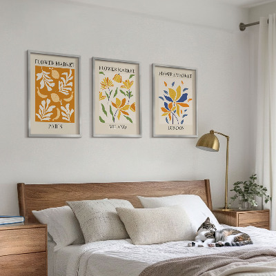 Tavelpaket med ramar Blommiga posters Paris Milano London