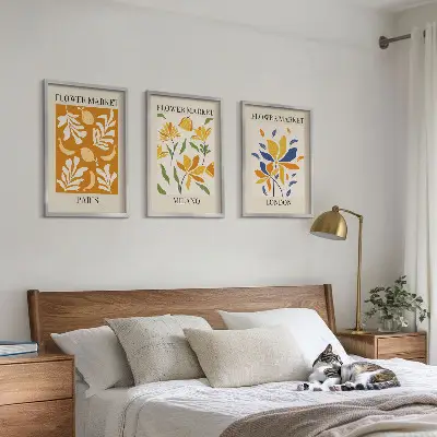 Blommiga posters med motiv från Paris, Milano och London Tavelpaket inklusive ramar