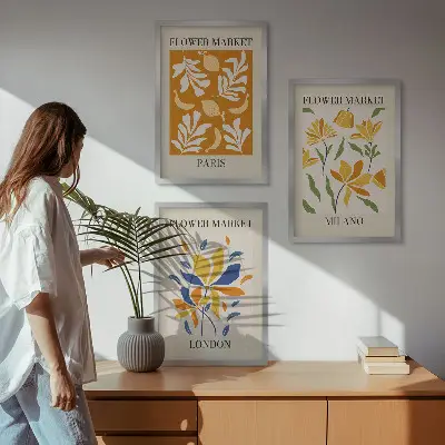 Blommiga posters med motiv från Paris, Milano och London Tavelpaket inklusive ramar
