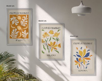 Tavelpaket med ramar Blommiga posters Paris Milano London