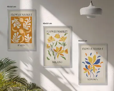 Blommiga posters med motiv från Paris, Milano och London Tavelpaket inklusive ramar