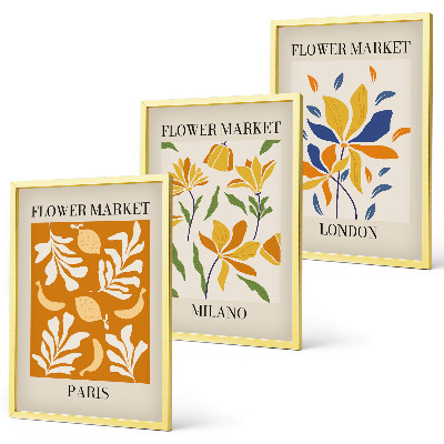 Tavelpaket med ramar Blommiga posters Paris Milano London