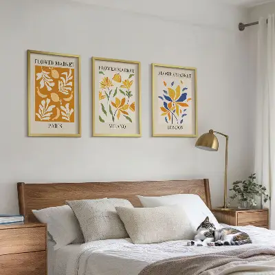 Blommiga posters med motiv från Paris, Milano och London Tavelpaket inklusive ramar