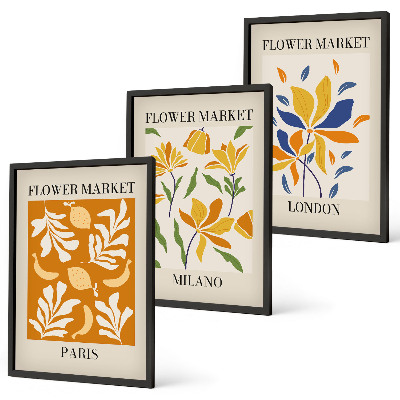 Tavelpaket med ramar Blommiga posters Paris Milano London