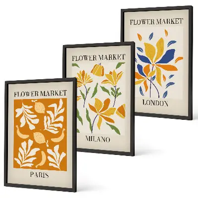 Blommiga posters med motiv från Paris, Milano och London Tavelpaket inklusive ramar