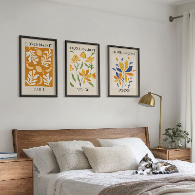 Tavelpaket med ramar Blommiga posters Paris Milano London