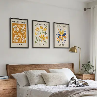 Blommiga posters med motiv från Paris, Milano och London Tavelpaket inklusive ramar