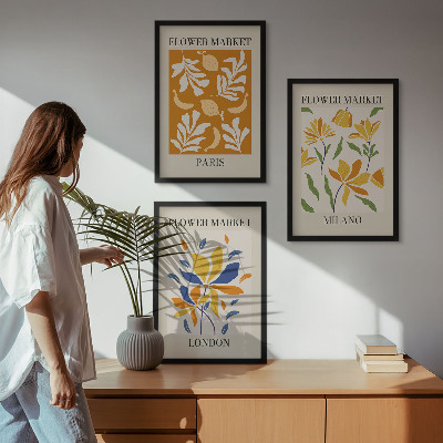 Tavelpaket med ramar Blommiga posters Paris Milano London