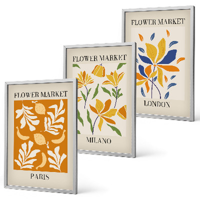 Tavelpaket med ramar Blommiga posters Paris Milano London