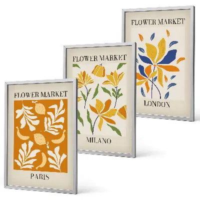 Blommiga posters med motiv från Paris, Milano och London Tavelpaket inklusive ramar