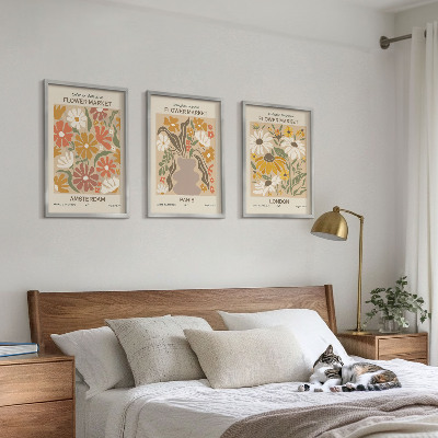 Set om 3 tavlor Blommönster Amsterdam Paris London