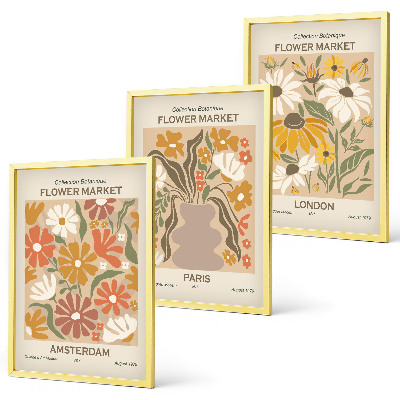 Set om 3 tavlor Blommönster Amsterdam Paris London