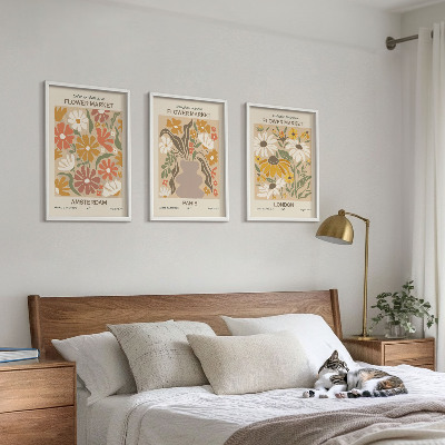 Set om 3 tavlor Blommönster Amsterdam Paris London