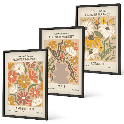 Set om 3 tavlor Blommönster Amsterdam Paris London