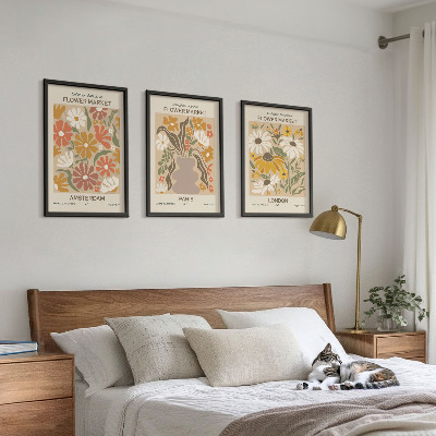 Set om 3 tavlor Blommönster Amsterdam Paris London