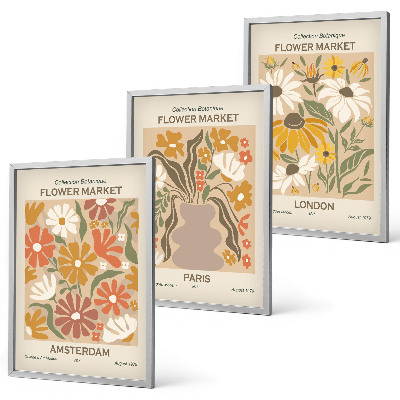 Set om 3 tavlor Blommönster Amsterdam Paris London