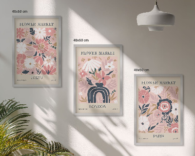 Tavelset ovanför soffa Blommotiv Tokyo London Paris