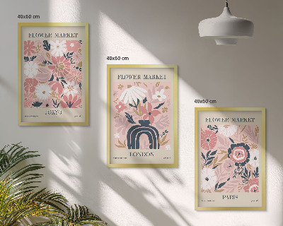 Tavelset ovanför soffa Blommotiv Tokyo London Paris