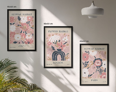 Tavelset ovanför soffa Blommotiv Tokyo London Paris