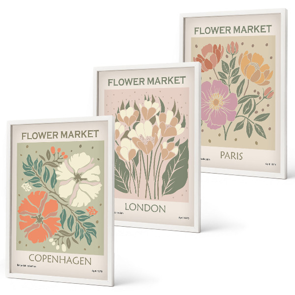 Tavelpaket med ramar Blomsterposters Köpenhamn London Paris
