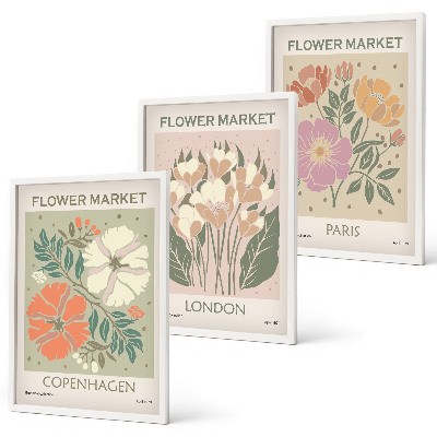 Tavelpaket med ramar Blomsterposters Köpenhamn London Paris