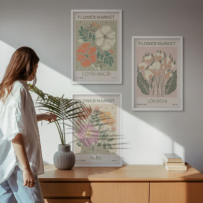 Tavelpaket med ramar Blomsterposters Köpenhamn London Paris
