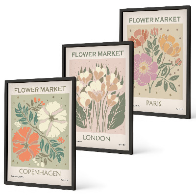 Tavelpaket med ramar Blomsterposters Köpenhamn London Paris