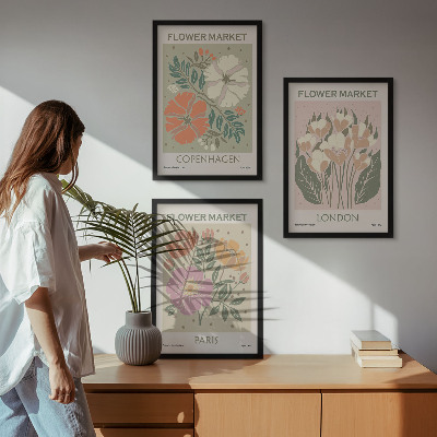 Tavelpaket med ramar Blomsterposters Köpenhamn London Paris