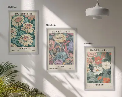 Blomsterposters Tokyo Paris London set med 3 tavlor