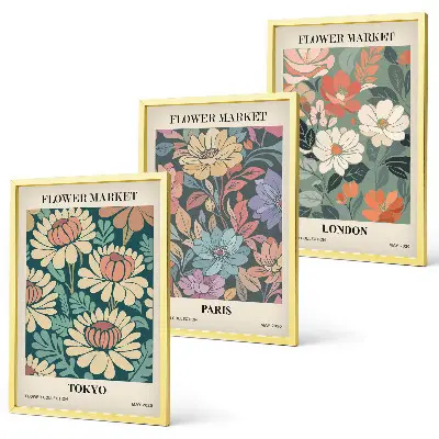 Blomsterposters Tokyo Paris London set med 3 tavlor