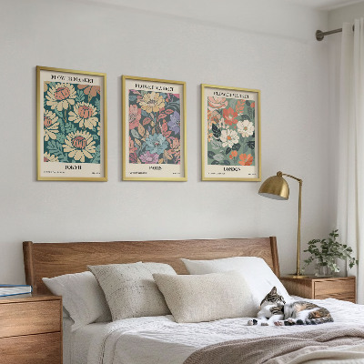 Set om 3 tavlor Blomsterposters Tokyo Paris London