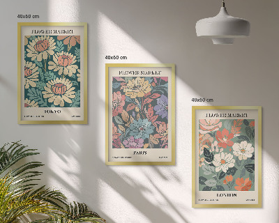Set om 3 tavlor Blomsterposters Tokyo Paris London