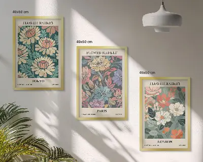 Blomsterposters Tokyo Paris London set med 3 tavlor