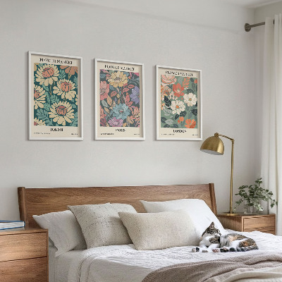 Set om 3 tavlor Blomsterposters Tokyo Paris London