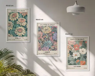 Blomsterposters Tokyo Paris London set med 3 tavlor