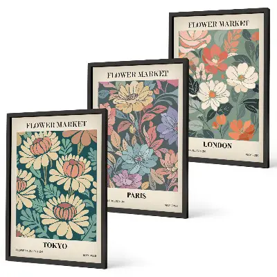 Blomsterposters Tokyo Paris London set med 3 tavlor