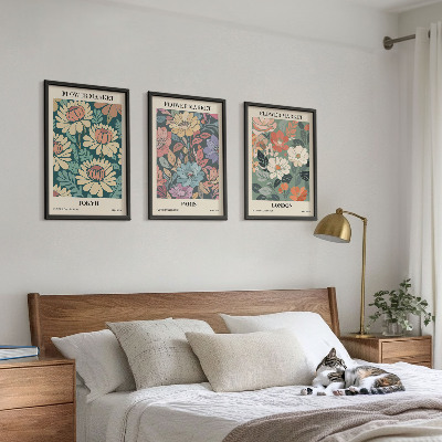 Set om 3 tavlor Blomsterposters Tokyo Paris London