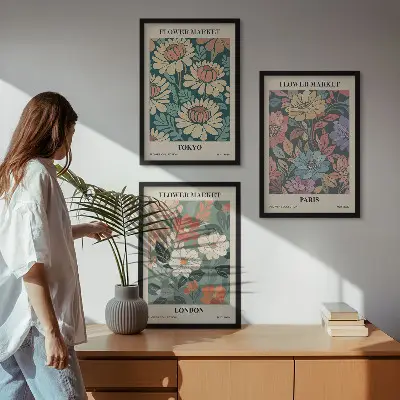 Blomsterposters Tokyo Paris London set med 3 tavlor