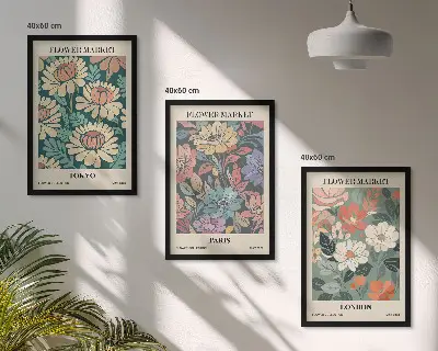 Blomsterposters Tokyo Paris London set med 3 tavlor