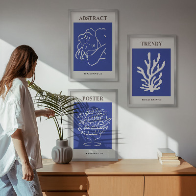 Set om 3 tavlor Snygga blå posters