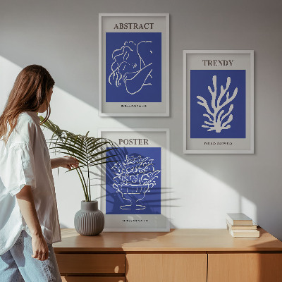 Set om 3 tavlor Snygga blå posters