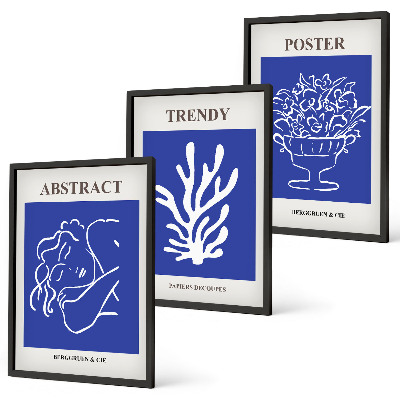 Set om 3 tavlor Snygga blå posters
