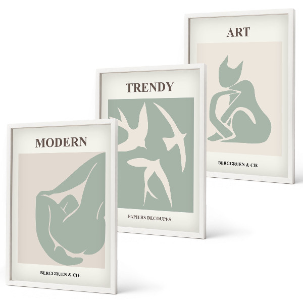 Set om 3 tavlor Matisse abstrakta figurer