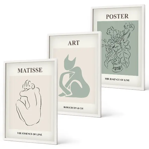 Matisse posters i grönt och beige tavelset för vägg ovanför soffa