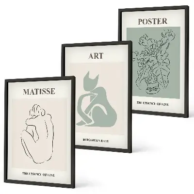 Matisse posters i grönt och beige tavelset för vägg ovanför soffa