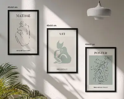 Matisse posters i grönt och beige tavelset för vägg ovanför soffa