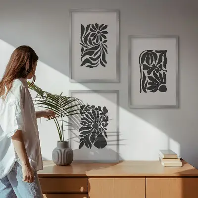 Abstrakta växtmönster set om 3 tavlor